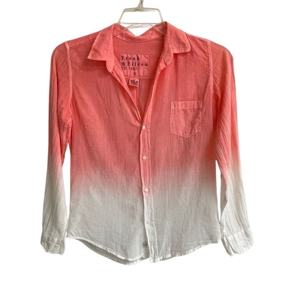 Frank & Eileen Barry dip dye‎ ombre button up blouse women’s S coral pink neon